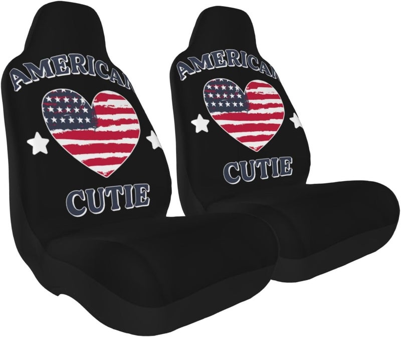 American Cutie Heart Flag Design Car Seat Cover, Front Seat Protector Universal Auto Accessories, Car Decor for Sedan SUV Van Most Cars 2 PCS - Image 2