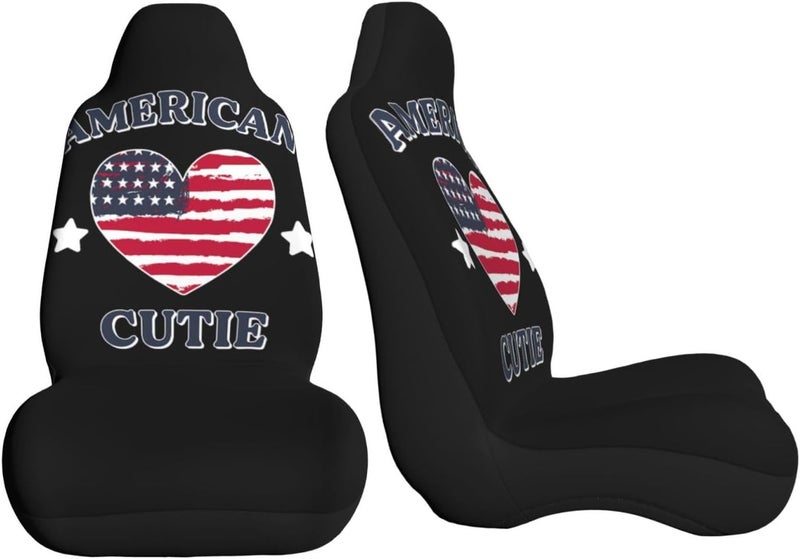 American Cutie Heart Flag Design Car Seat Cover, Front Seat Protector Universal Auto Accessories, Car Decor for Sedan SUV Van Most Cars 2 PCS - Image 3