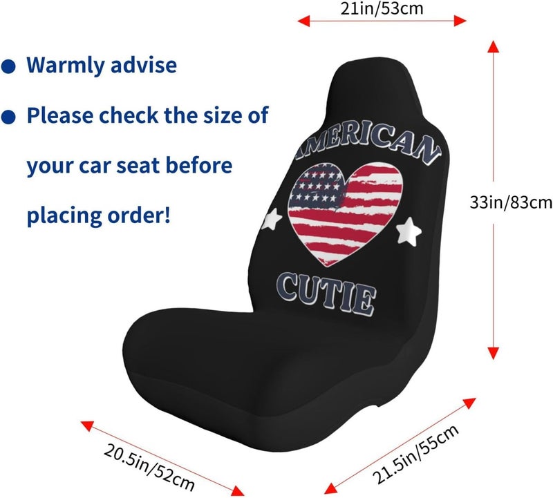 American Cutie Heart Flag Design Car Seat Cover, Front Seat Protector Universal Auto Accessories, Car Decor for Sedan SUV Van Most Cars 2 PCS - Image 5