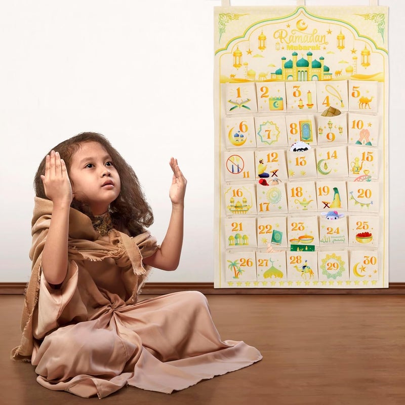 HOWAF Fabric Ramadan Mubarak Advent Calendar (Countdown to Eid), 30 Days Mystery Eid Mubarak Countdown Calendar with 30 Pockets for Eid Mubarak Home Wall Decoration - Image 5