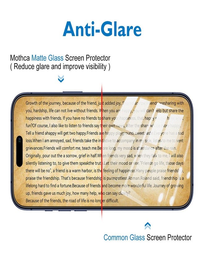 Mothca حماية شاشة زجاجية غير لامعة كاملة التغطية من موثكا - عبوة 2 لجهاز آيفون 17 برو ماكس 6.9 بوصة، زجاج مقسى بحواف سوداء مضادة للتوهج وبصمات الأصابع مع أداة تركيب سهلة، ناعمة كحرير - Image 5