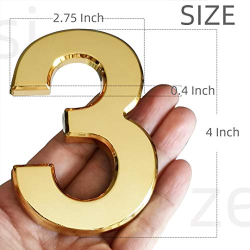 HopeWan 4 Inch Mailbox Numbers #3, Self Adhesive Door Adress Number Stickers for House Door, Apartment, Hotel Room, Outside or Yard Available, Metal Shiny, Pack of 2. (4 Inch - NO.3, Gold） - Image 3