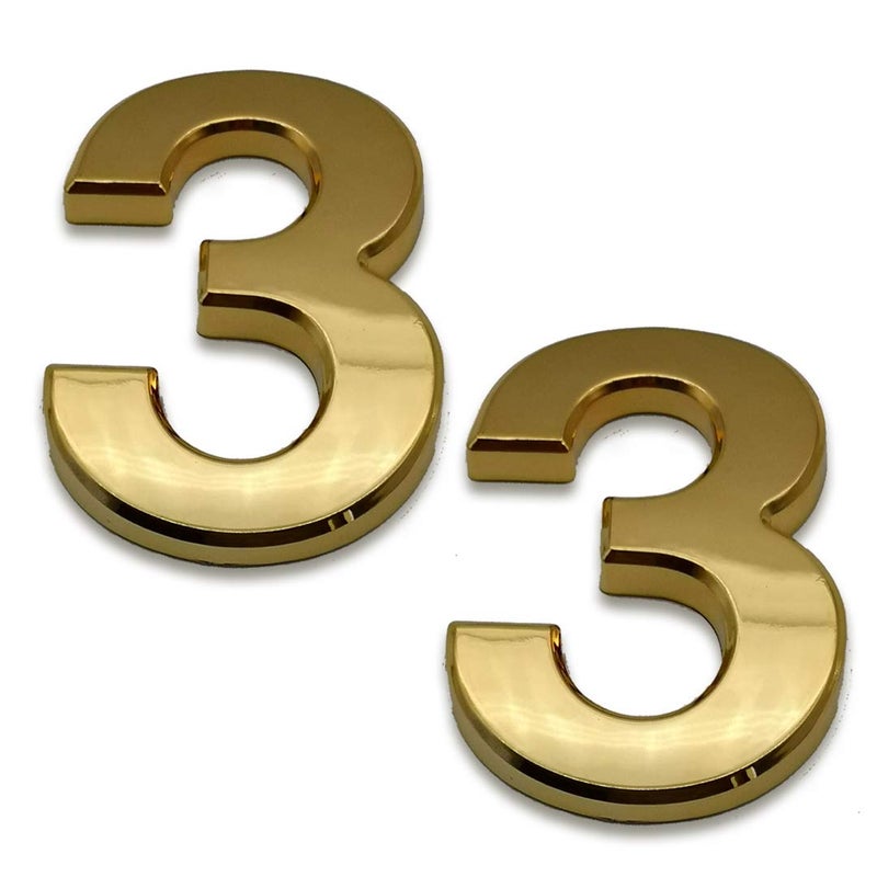 HopeWan 4 Inch Mailbox Numbers #3, Self Adhesive Door Adress Number Stickers for House Door, Apartment, Hotel Room, Outside or Yard Available, Metal Shiny, Pack of 2. (4 Inch - NO.3, Gold） - Image 5