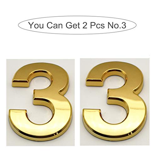 HopeWan 4 Inch Mailbox Numbers #3, Self Adhesive Door Adress Number Stickers for House Door, Apartment, Hotel Room, Outside or Yard Available, Metal Shiny, Pack of 2. (4 Inch - NO.3, Gold） - Image 2