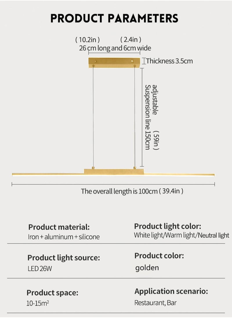 LOOPITYS 100CM - Three color temperature - Modern luxury - Restaurant pendant light, bedroom pendant light, 150cm height adjustable,chandelier,golden  - Image 4