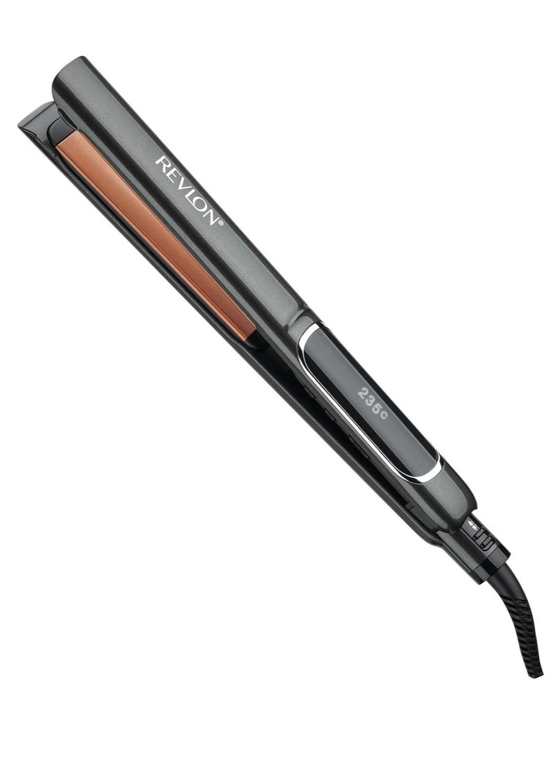 ريفلون مكواة فرد الشعر النحاسية بيرفكت هيت، مقاس 25 مم، مكواة فرد شعر سيراميكية، 30 إعداد شاشة LCD، حتى 235 درجة مئوية، لون أسود - Image 1