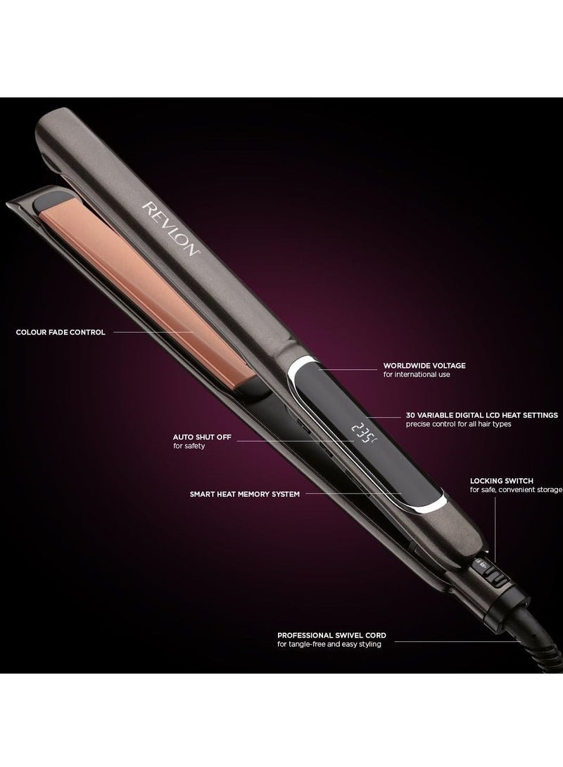 ريفلون مكواة فرد الشعر النحاسية بيرفكت هيت، مقاس 25 مم، مكواة فرد شعر سيراميكية، 30 إعداد شاشة LCD، حتى 235 درجة مئوية، لون أسود - Image 3