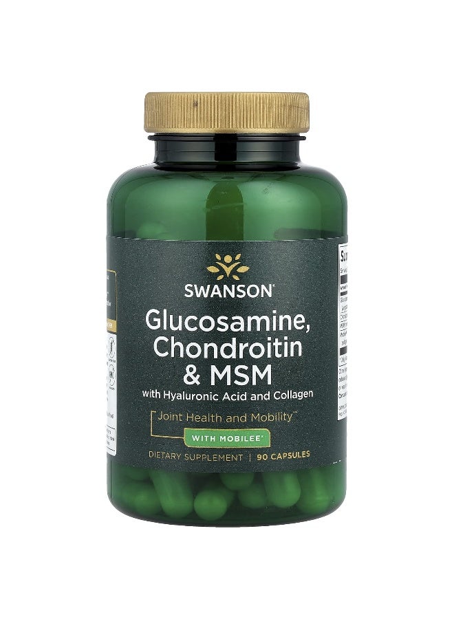 SWANSON سوانسون، جلوكوزامين، شوندرويتين و MSM مع حمض الهيالورونيك والكولاجين، 90 كبسولة - Image 1