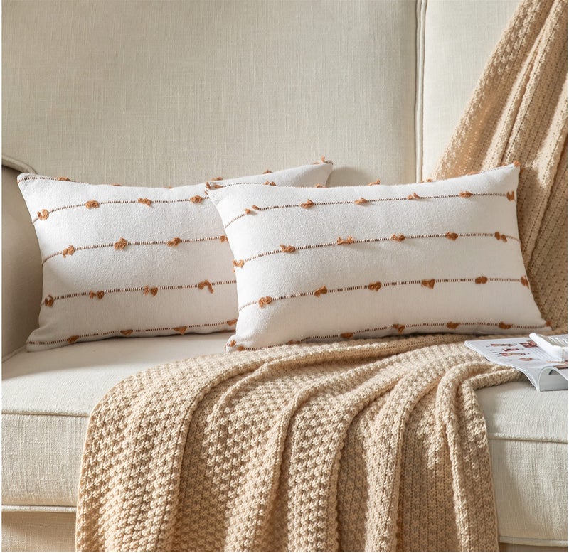 Caflife Boho Throw Pillow Covers 12x20 inches Beige and Brown Set of 2 Modern Farmhouse Decorative Pillow Covers for Couch Bed Living Room