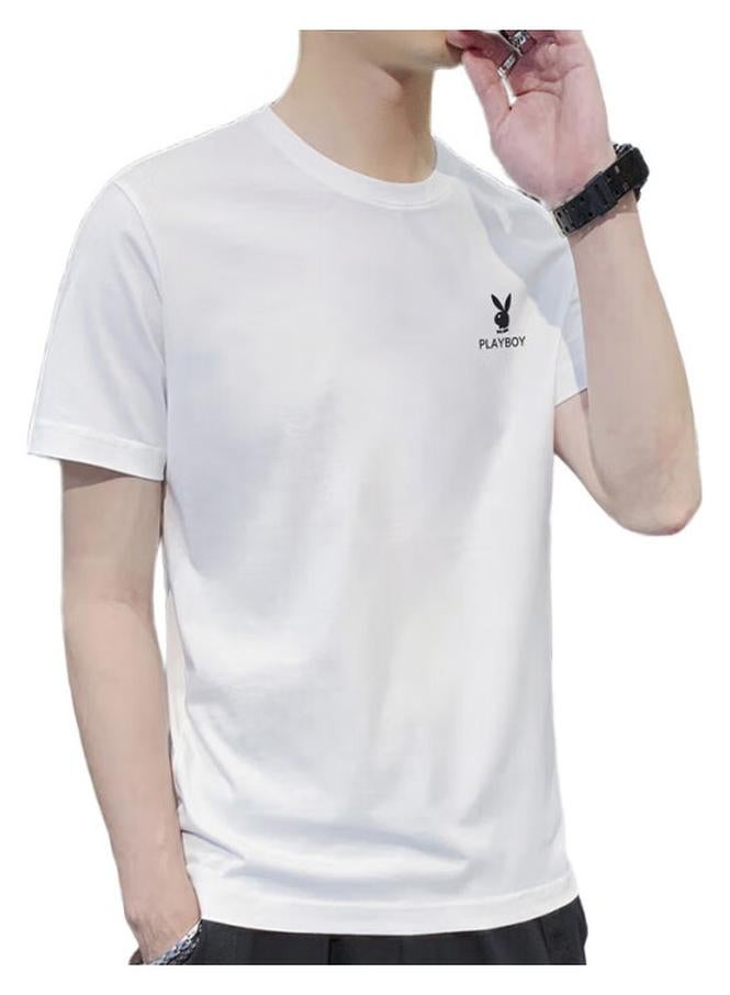 PLAYBOY Short-Sleeve T-Shirt For Men, Summer Men'S Top, Trendy Loose-Fit Solid Color Pure Cotton Undershirt, White, Xl - Image 1