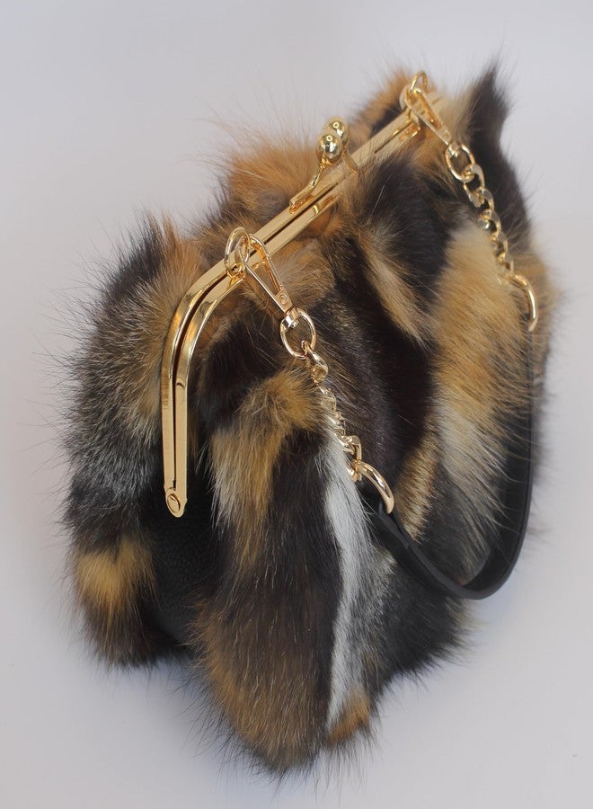 Chunxiao Ethical Scandinavian Fox Fur Clutch Purse - Kisslock Closure, Chain & Crossbody Strap from Nordic Farm Fur (Dark Brown) - Image 3
