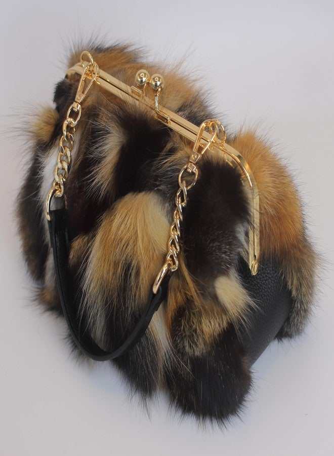 Chunxiao Ethical Scandinavian Fox Fur Clutch Purse - Kisslock Closure, Chain & Crossbody Strap from Nordic Farm Fur (Dark Brown) - Image 4