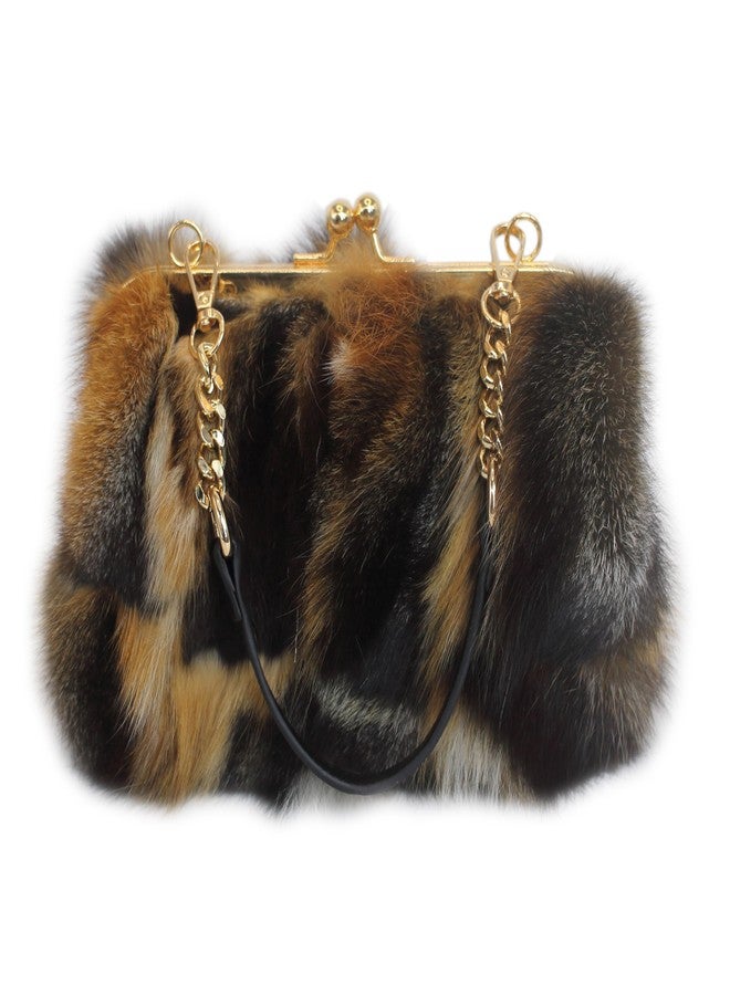 Chunxiao Ethical Scandinavian Fox Fur Clutch Purse - Kisslock Closure, Chain & Crossbody Strap from Nordic Farm Fur (Dark Brown) - Image 1