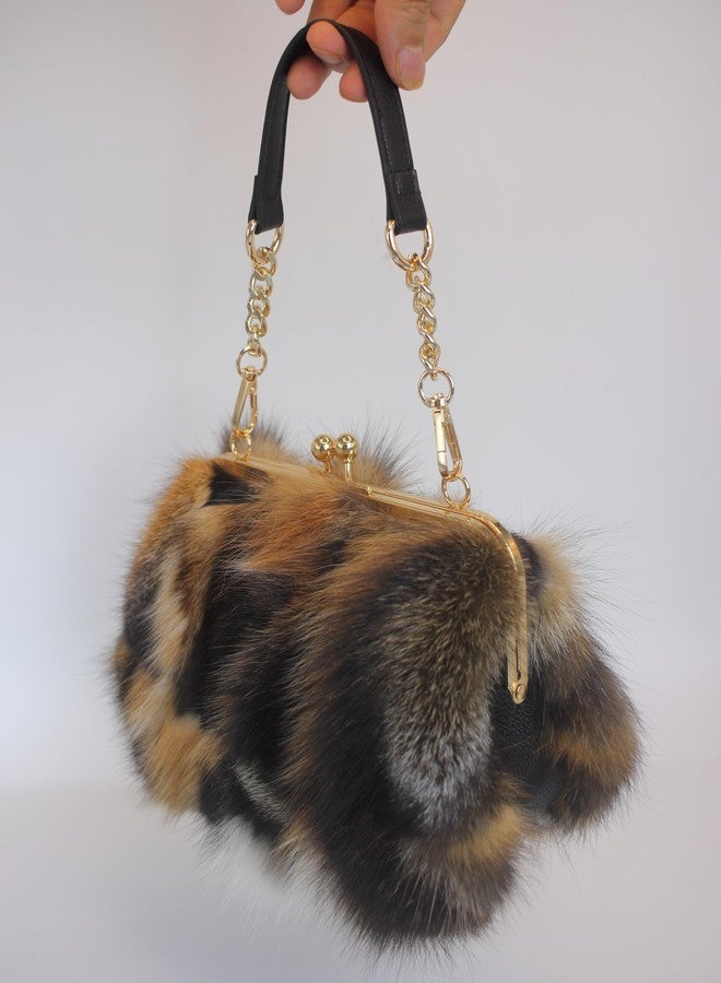 Chunxiao Ethical Scandinavian Fox Fur Clutch Purse - Kisslock Closure, Chain & Crossbody Strap from Nordic Farm Fur (Dark Brown) - Image 2
