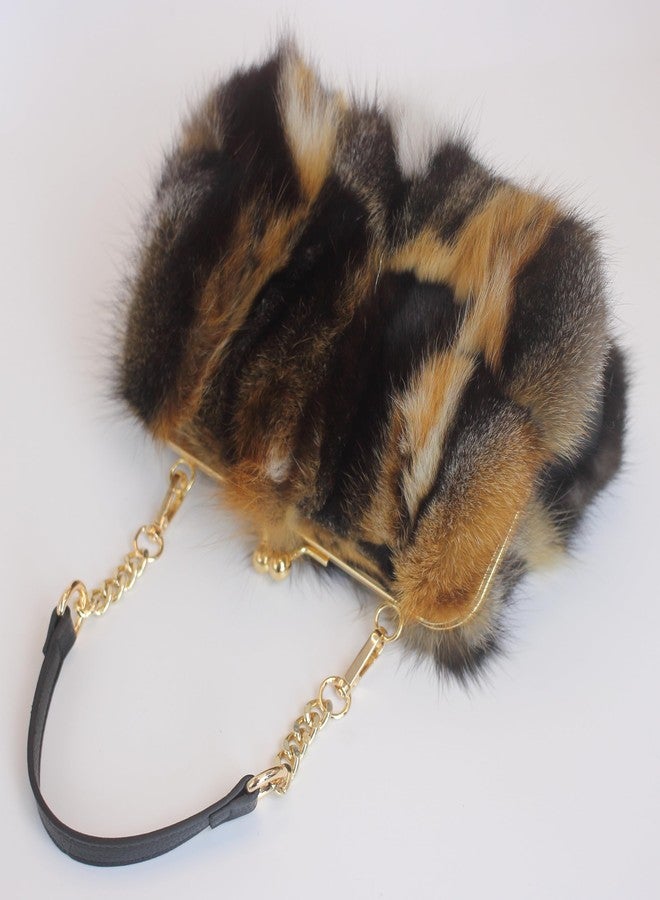 Chunxiao Ethical Scandinavian Fox Fur Clutch Purse - Kisslock Closure, Chain & Crossbody Strap from Nordic Farm Fur (Dark Brown) - Image 5