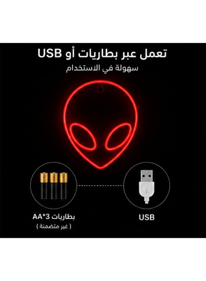 Red Alien LED Neon Wall Light, USB or Battery Powered Decorative Sign - Image 5
