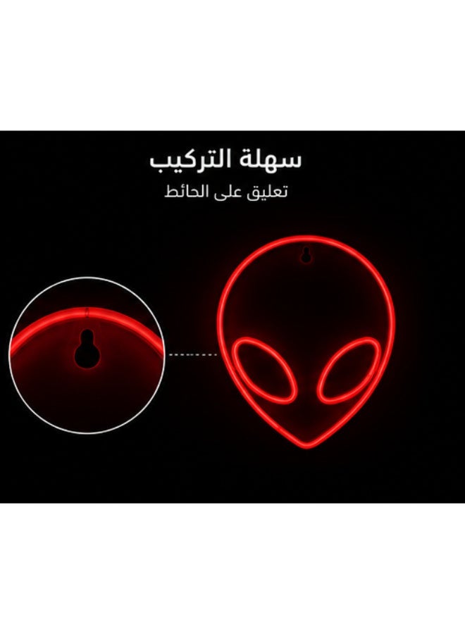 Red Alien LED Neon Wall Light, USB or Battery Powered Decorative Sign - Image 3