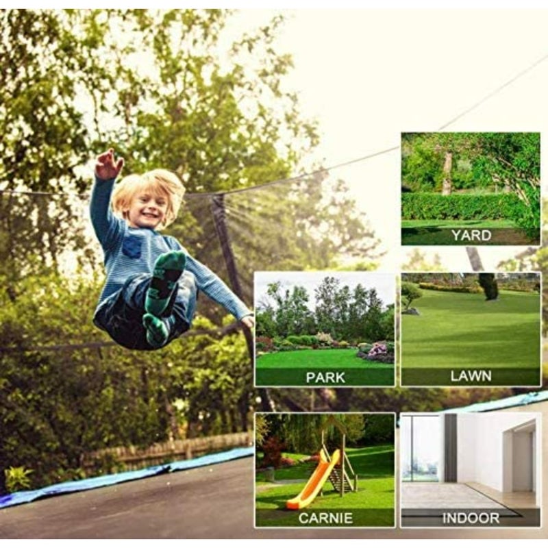 Outdoor garden trampoline for kids and fitness exercise, galvanized steel frame with UV-resistant polypropylene mat, black and green color, 10 FT diameter with full safety enclosure - Image 4