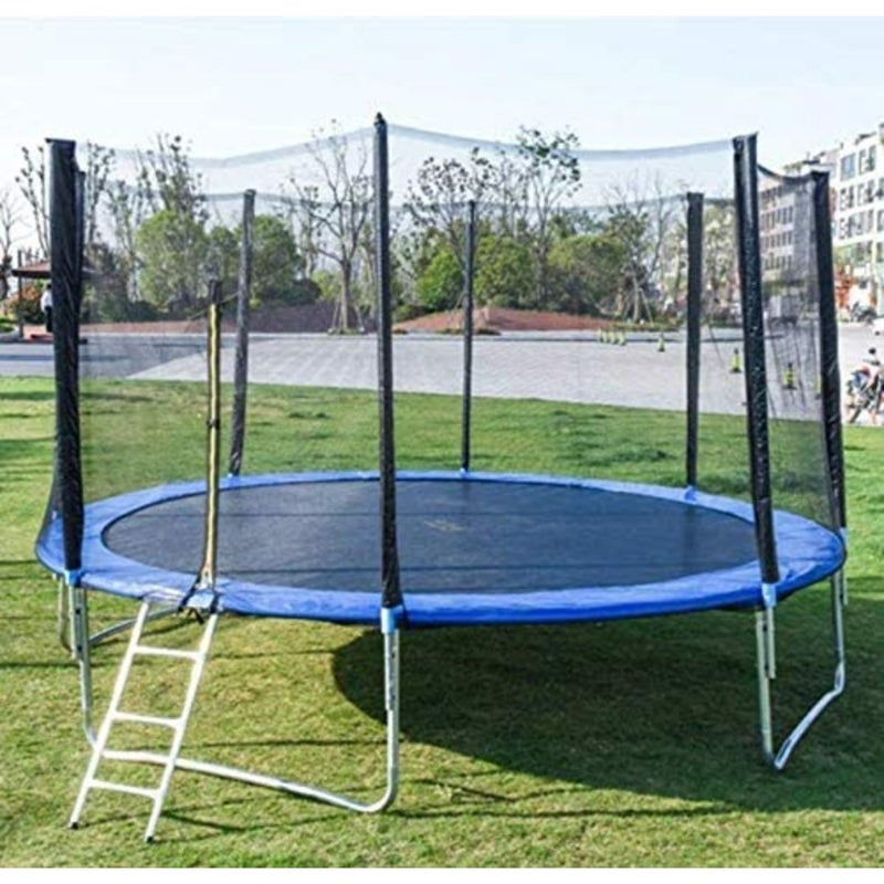 Outdoor garden trampoline for kids and fitness exercise, galvanized steel frame with UV-resistant polypropylene mat, black and green color, 10 FT diameter with full safety enclosure - Image 3