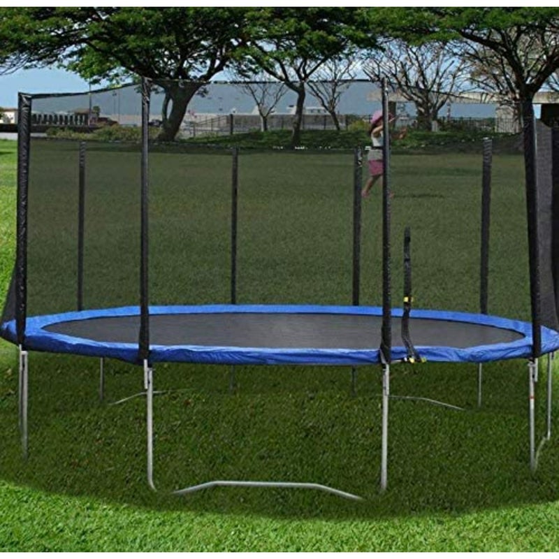Outdoor garden trampoline for kids and fitness exercise, galvanized steel frame with UV-resistant polypropylene mat, black and green color, 10 FT diameter with full safety enclosure - Image 2
