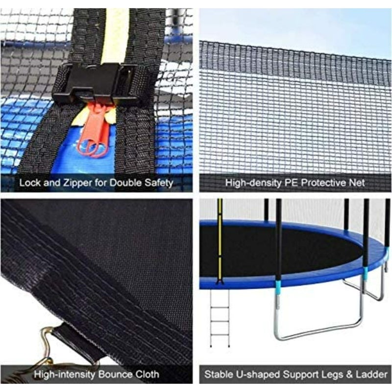 Outdoor garden trampoline for kids and fitness exercise, galvanized steel frame with UV-resistant polypropylene mat, black and green color, 10 FT diameter with full safety enclosure - Image 5