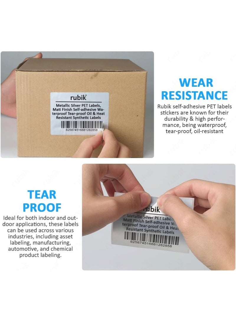 Rubik ملصقات PET فضية معدنية، تشطيب غير لامع، ذاتية اللصق، مقاومة للماء، مقاومة للتمزق، مقاومة للزيت والحرارة (70 × 60 مم (1000 ملصق) - Image 4