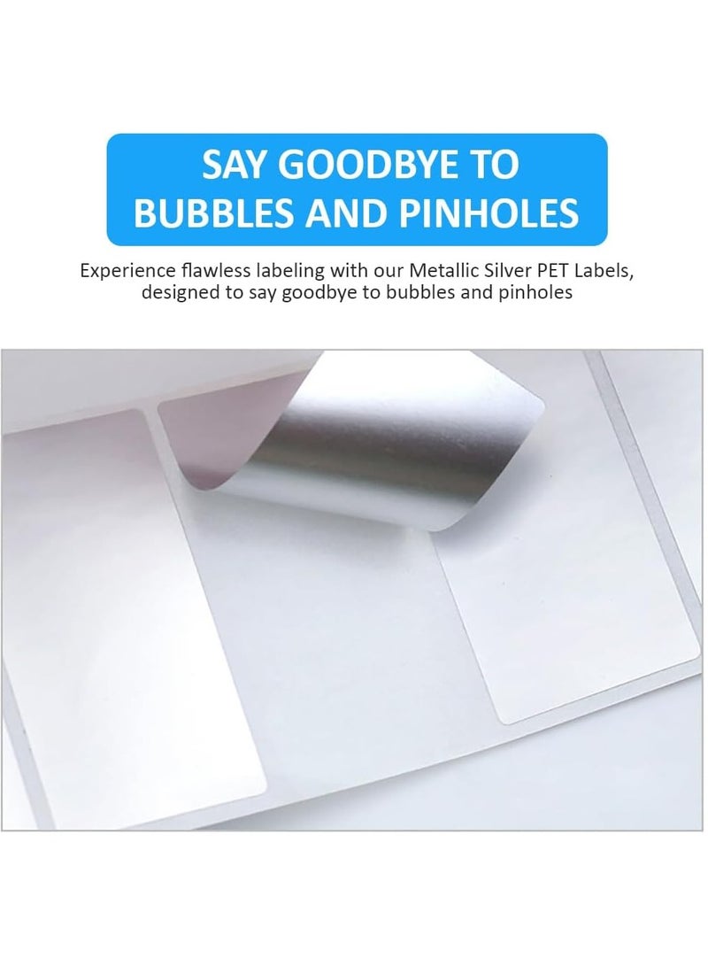 Rubik ملصقات PET فضية معدنية، تشطيب غير لامع، ذاتية اللصق، مقاومة للماء، مقاومة للتمزق، مقاومة للزيت والحرارة (70 × 60 مم (1000 ملصق) - Image 5