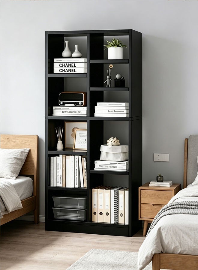 Simple wooden open bookshelf and bookcase, 150cm height, floor-standing storage display unit, modern home decor furniture, suitable for living room, bedroom and office (black) - Image 3