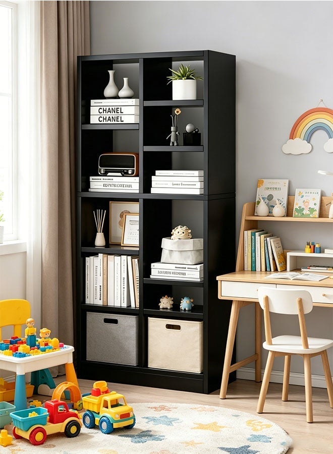 Simple wooden open bookshelf and bookcase, 150cm height, floor-standing storage display unit, modern home decor furniture, suitable for living room, bedroom and office (black) - Image 2
