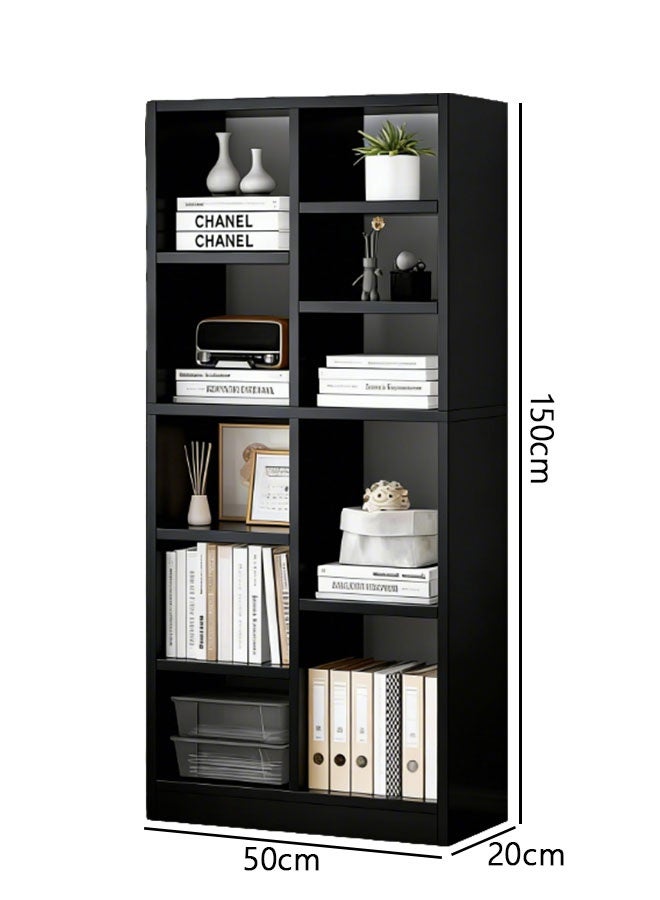 Simple wooden open bookshelf and bookcase, 150cm height, floor-standing storage display unit, modern home decor furniture, suitable for living room, bedroom and office (black) - Image 5