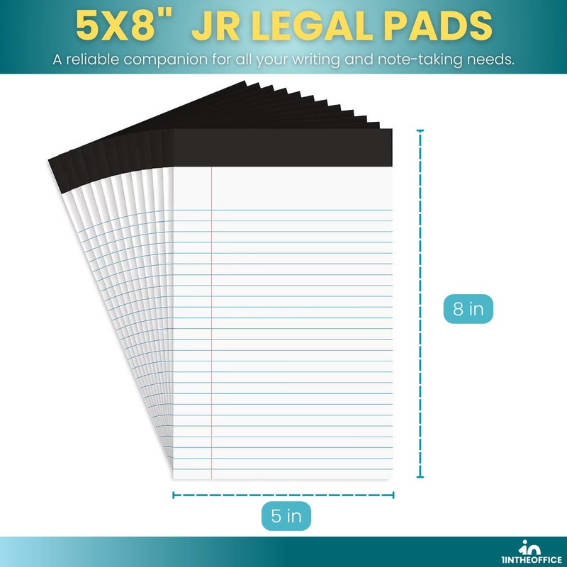 1InTheOffice Jr Legal Pads,Small Legal Notepads, 5" x 8", Narrow Ruled Note Pad, White, 50 Sheets/Pad, 12 Pads/Pack - Image 2