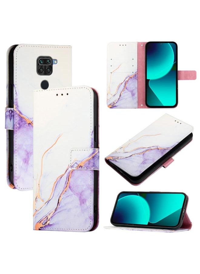 إيروريكس - جراب هاتف Xiaomi Redmi 10X 4G PT003 من الجلد القابل للطي بنمط رخامي (أبيض أرجواني) - Image 1