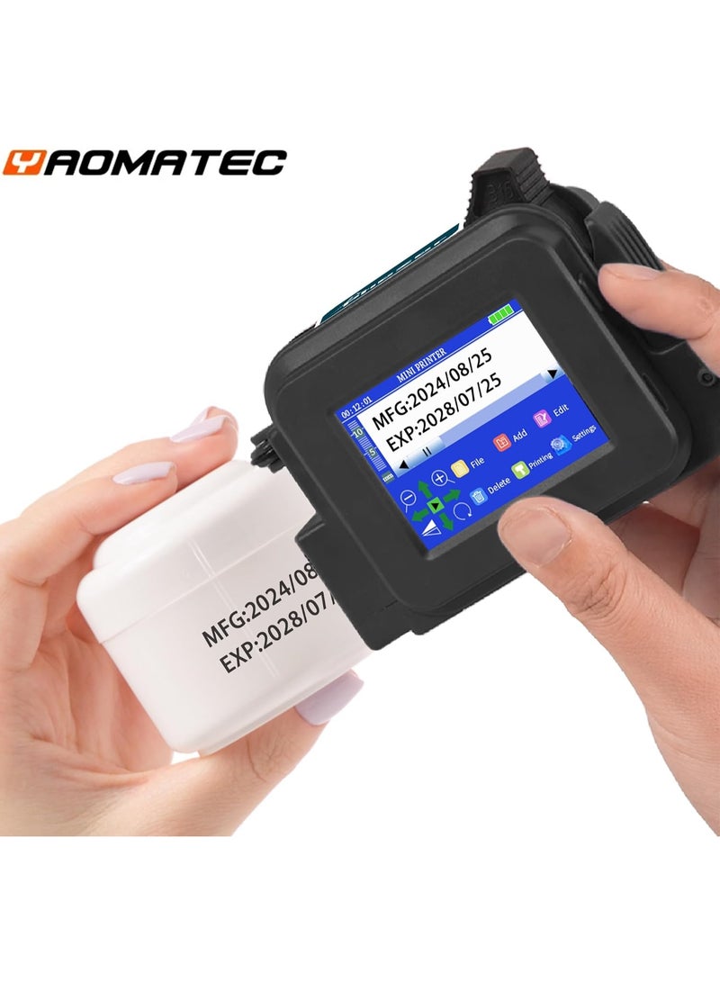 ياوماتيك طابعة نافثة للحبر محمولة صغيرة الحجم للأسطح المسطحة والمنحنية، مع خرطوشة حبر سريعة الجفاف، ارتفاع الطباعة 12.7 مم/0.5 بوصة لشعار الملصق وتاريخ رمز النص والرقم والصورة، تدعم 28 لغة - Image 1