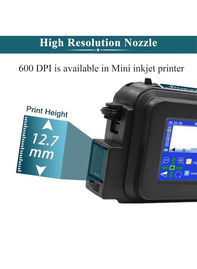ياوماتيك طابعة نافثة للحبر محمولة صغيرة الحجم للأسطح المسطحة والمنحنية، مع خرطوشة حبر سريعة الجفاف، ارتفاع الطباعة 12.7 مم/0.5 بوصة لشعار الملصق وتاريخ رمز النص والرقم والصورة، تدعم 28 لغة - Image 2