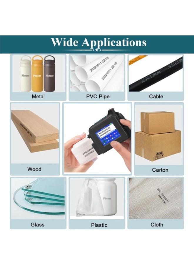 ياوماتيك طابعة نافثة للحبر محمولة صغيرة الحجم للأسطح المسطحة والمنحنية، مع خرطوشة حبر سريعة الجفاف، ارتفاع الطباعة 12.7 مم/0.5 بوصة لشعار الملصق وتاريخ رمز النص والرقم والصورة، تدعم 28 لغة - Image 4