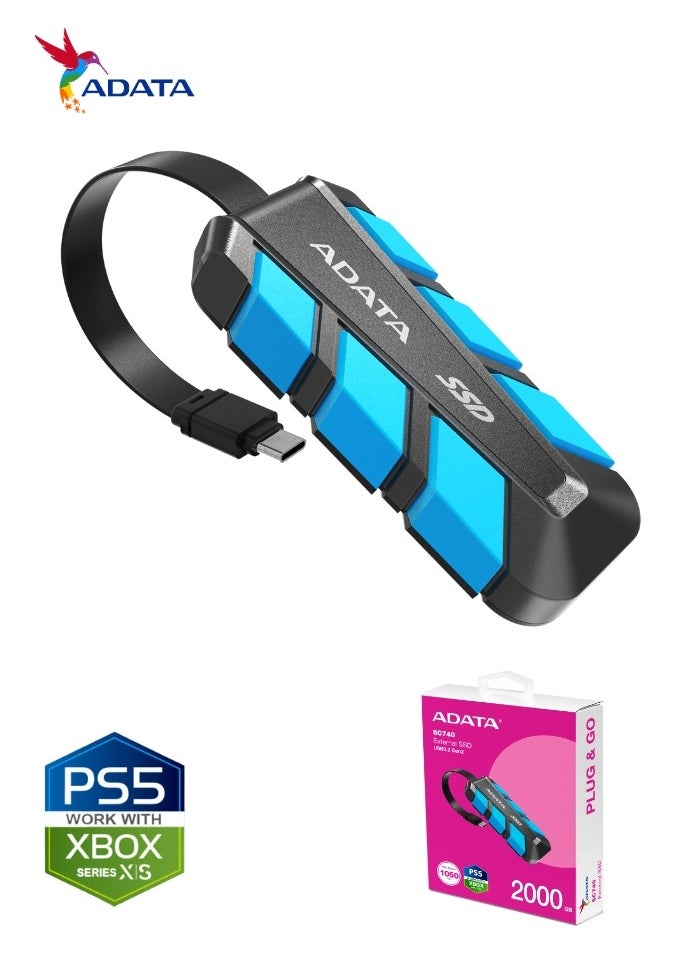 أداتا محرك أقراص SSD خارجي SC740 سعة 2000 جيجابايت من النوع C USB3.2 الجيل الثاني | محرك أقراص الحالة الصلبة المحمول متوافق مع PS5 XBOX Iphone 16 Android Phone 2TB  - Image 1