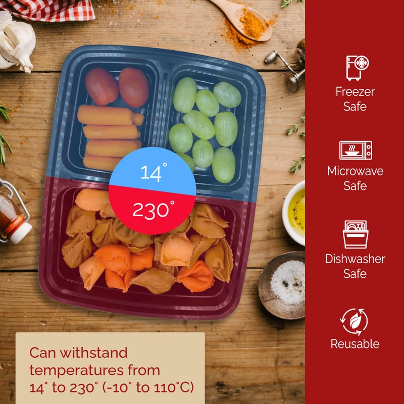 Reli. Meal Prep Containers 32 oz (20 Pack) 3 Compartment Meal Prep Containers Reusable, Microwave Safe | Plastic Togo Box for Food | Mealprep Box for Takeout, To Go, Leftover, Food - Image 3