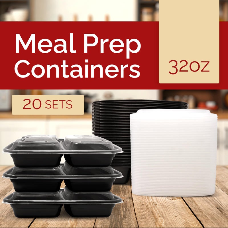 Reli. Meal Prep Containers 32 oz (20 Pack) 3 Compartment Meal Prep Containers Reusable, Microwave Safe | Plastic Togo Box for Food | Mealprep Box for Takeout, To Go, Leftover, Food - Image 2