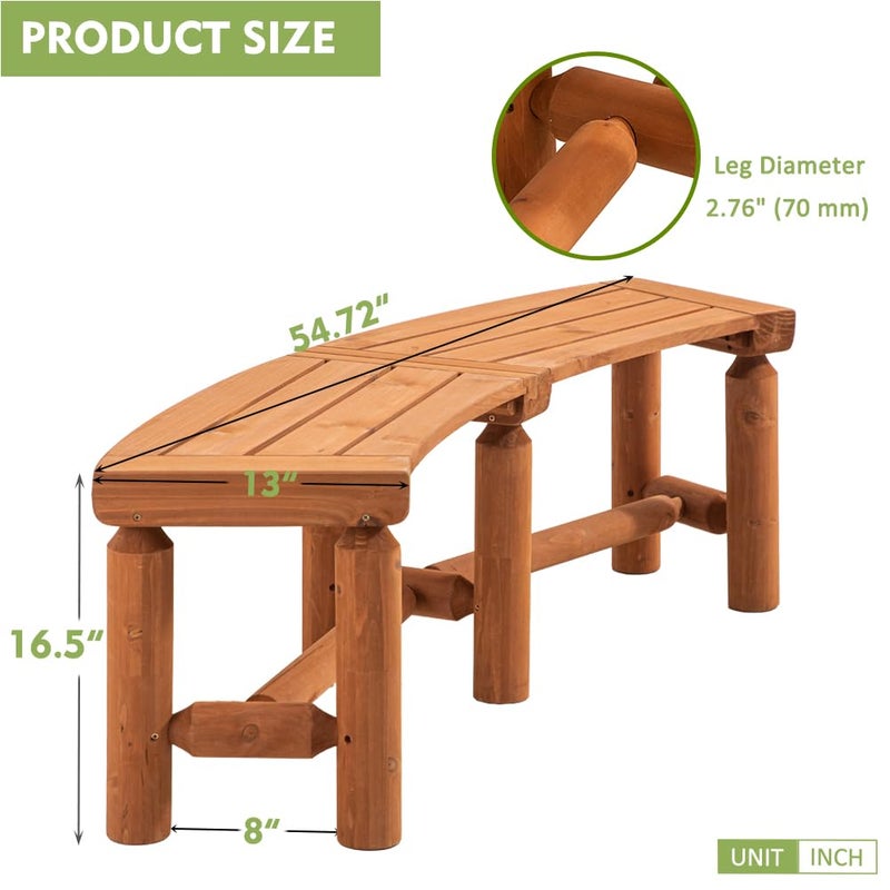 FORTUNO Outdoor Wooden Curved Backless Porch Bench Rustic Style Cedar/Fir Wood Log Fire Pit Bench for Patio Garden Deck and Backyard, 40"-54.7" WÃ—13" DÃ—16.5" H, Brown - Image 2