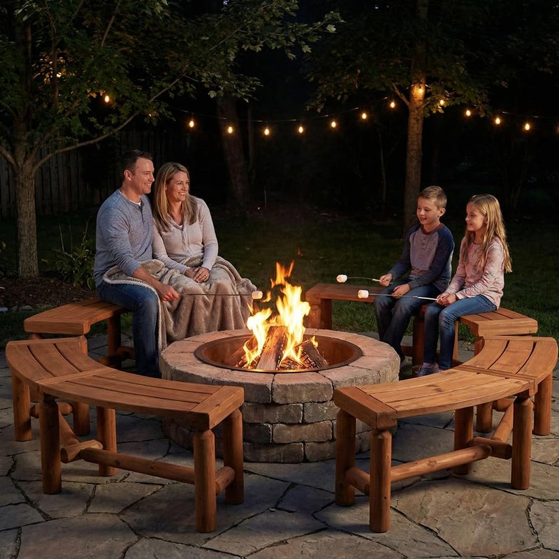 FORTUNO Outdoor Wooden Curved Backless Porch Bench Rustic Style Cedar/Fir Wood Log Fire Pit Bench for Patio Garden Deck and Backyard, 40"-54.7" WÃ—13" DÃ—16.5" H, Brown - Image 3