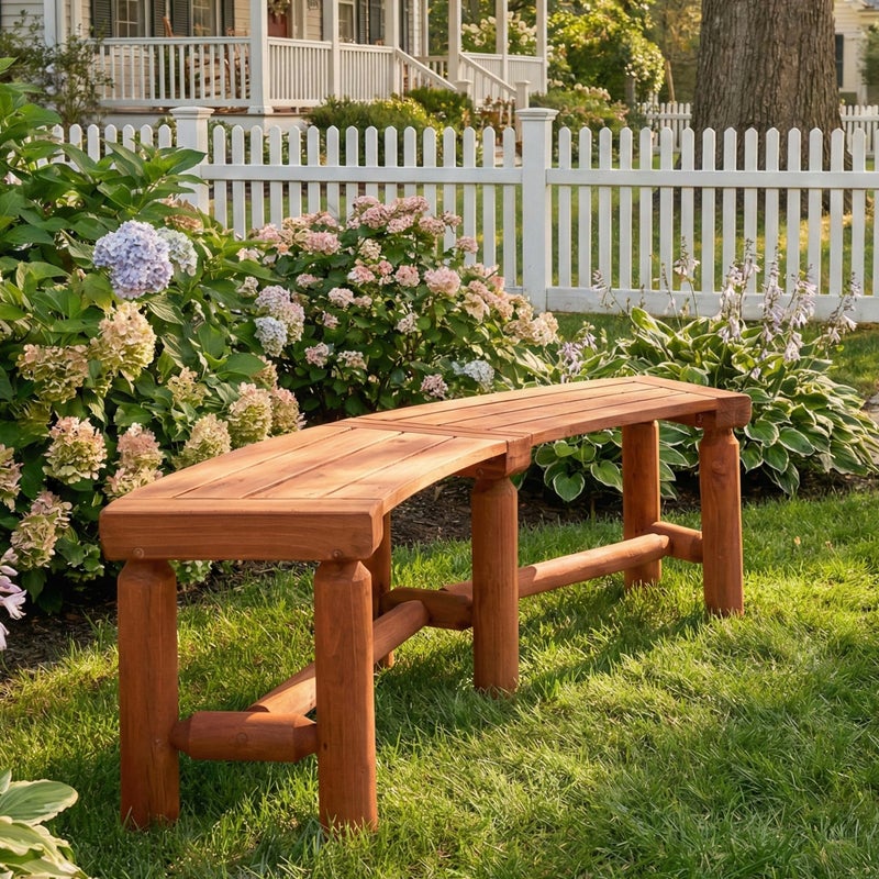 FORTUNO Outdoor Wooden Curved Backless Porch Bench Rustic Style Cedar/Fir Wood Log Fire Pit Bench for Patio Garden Deck and Backyard, 40"-54.7" WÃ—13" DÃ—16.5" H, Brown - Image 1