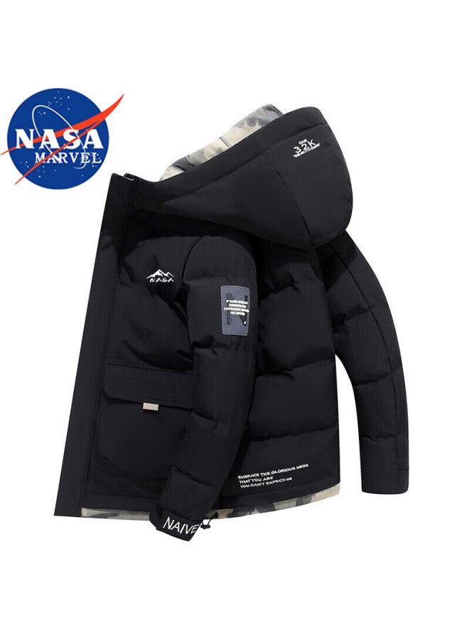 Nasa Marvel Men's Cotton Padded Jacket Autumn Winter Coat Hooded Warm Windproof Khaki 3XL
