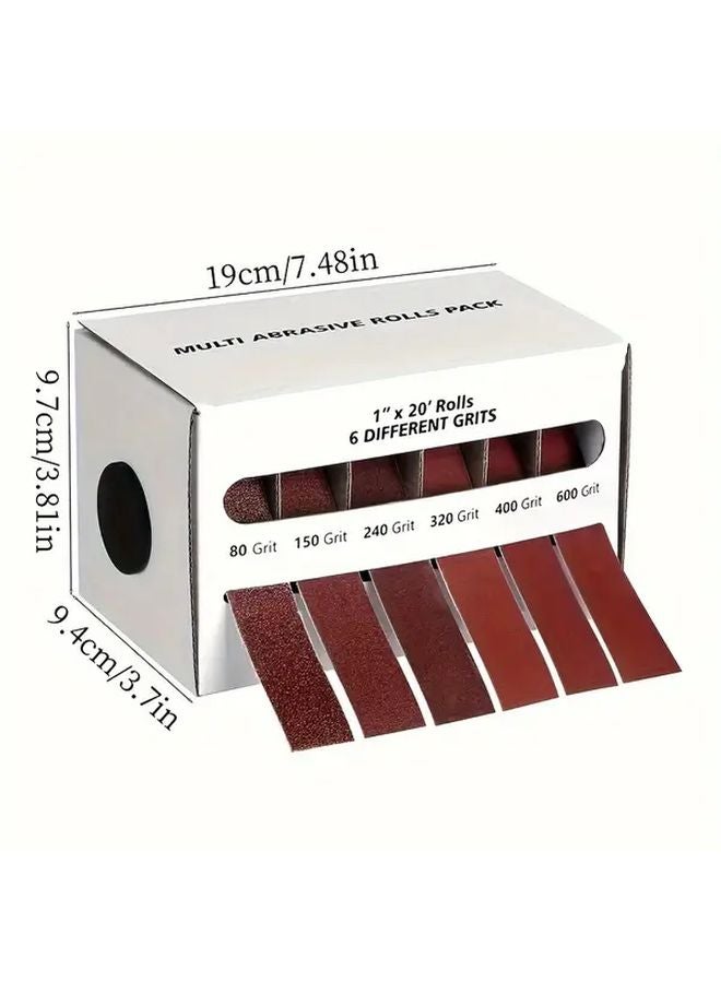 1 Pack Aluminum Oxide Sandpaper Rolls Set 6 Grits 80 to 600 for Wood Metal Glass - Image 1