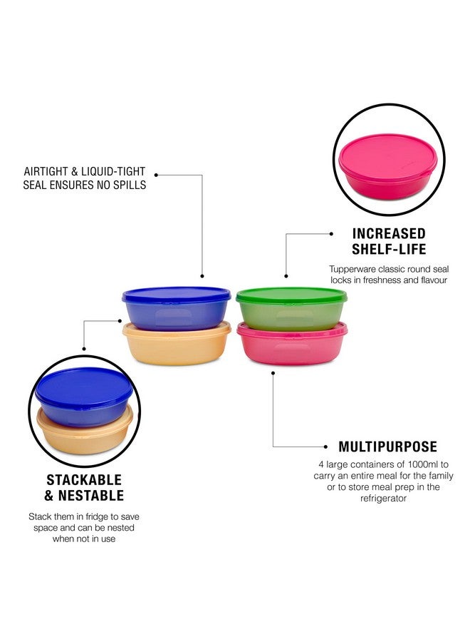 Tupperware Plastic Bowl (1000Ml, Multicolour) -4 Piece - Multicolor - Image 5