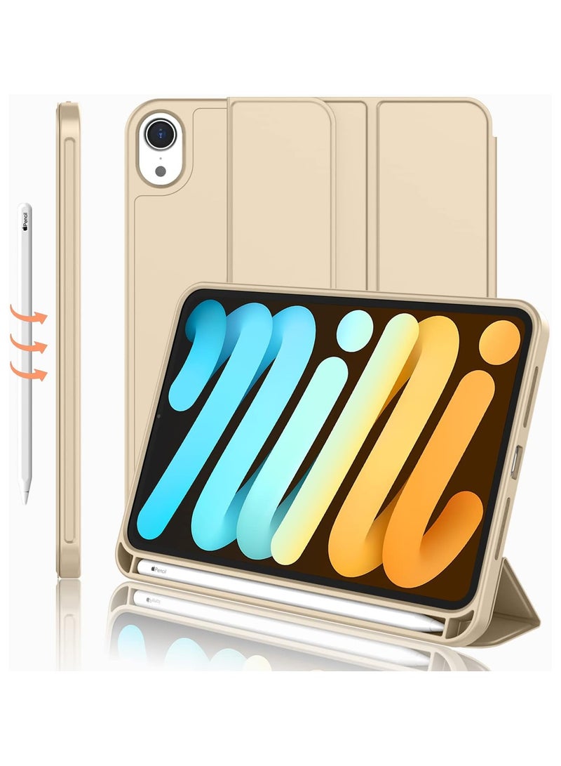Case Compatible with Ipad Mini 7 Case 2024 A17 Pro Smart Cover with Pencil Holder and Soft Baby Skin Silicone Back and Full Body Protection  Auto Wake/Sleep Cover For Ipad Mini 7th 6th Gen (Gold) - Image 1