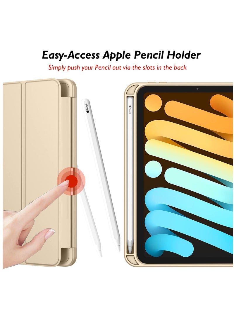 Case Compatible with Ipad Mini 7 Case 2024 A17 Pro Smart Cover with Pencil Holder and Soft Baby Skin Silicone Back and Full Body Protection  Auto Wake/Sleep Cover For Ipad Mini 7th 6th Gen (Gold) - Image 3