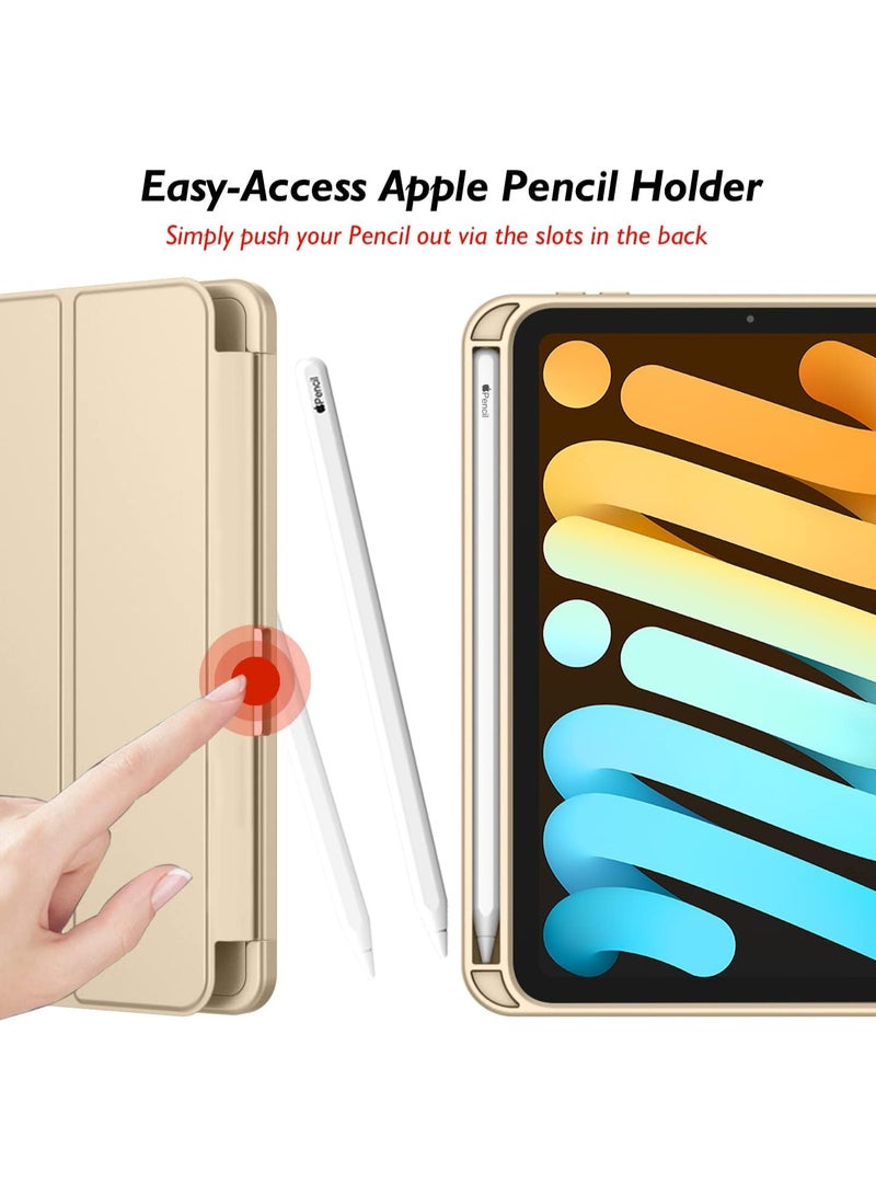 Case Compatible with Ipad Mini 7 Case 2024 A17 Pro Smart Cover with Pencil Holder and Soft Baby Skin Silicone Back and Full Body Protection  Auto Wake/Sleep Cover For Ipad Mini 7th 6th Gen (Gold) - Image 4