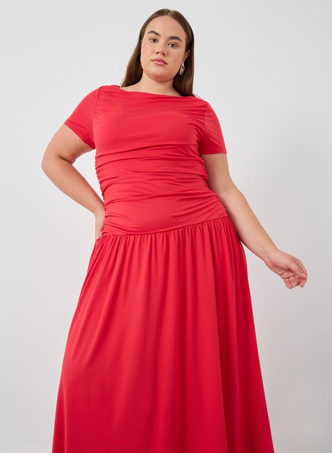 ستايلي فستان ماكسي - بأكمام قصيرة وتفاصيل مجمعة بمقاس كبير - Image 2