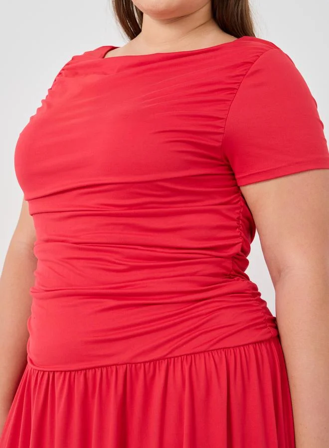 Styli Styli Plus Size Short Sleeve Gathered Detail A-Line Maxi Dress