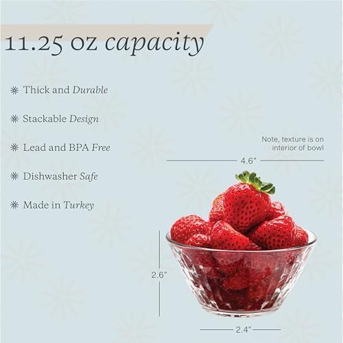 Vikko Glass Bowls Set of 6 Decorative Dessert Bowls 1175 Ounce Glass Dish for Dessert Candy Kitchen Prep Dishwasher Safe - Image 2